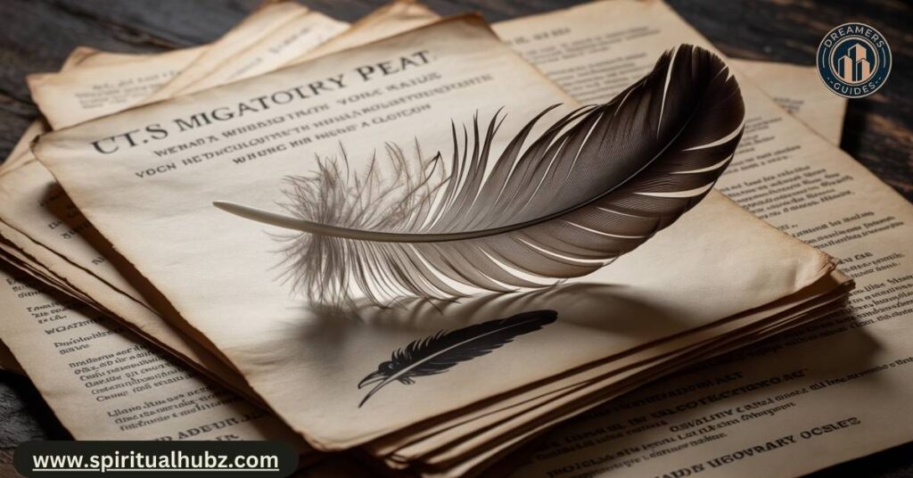 A crow feather placed beside a U.S. federal wildlife law book