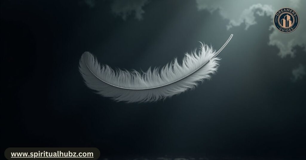 Visionary artwork of a grey feather in a prophetic dreamscape, symbolizing spiritual insight
