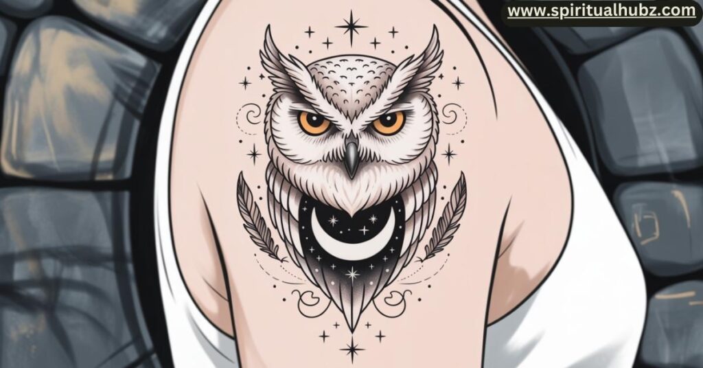 White owl tattoo design symbolizing wisdom, purity, and spiritual protection