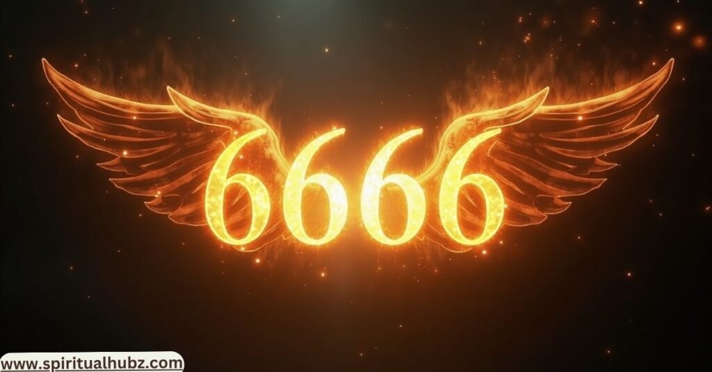 Symbolic illustration of angel number 6666 representing divine guidance, spiritual awakening, and emotional balance
