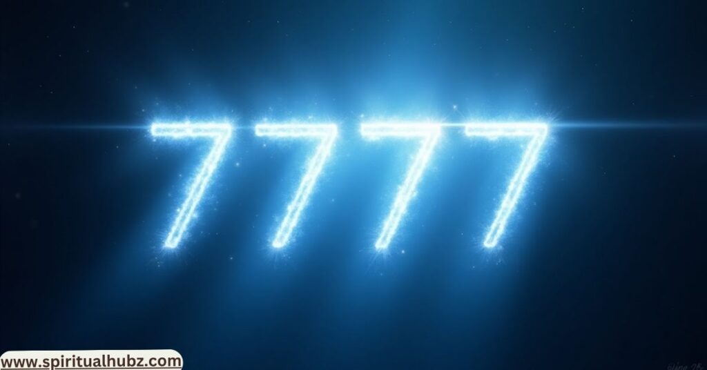 Radiant spiritual light with number 7777 symbolizing angelic awakening and divine guidance
