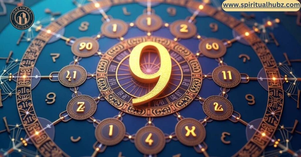 Numerology diagram showing number 9 repeated, reflecting 9999 angel number meaning