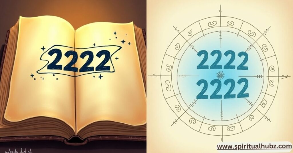 Biblical scripture and numerology chart displaying 2222 angel number, symbolizing divine confirmation and manifestation power