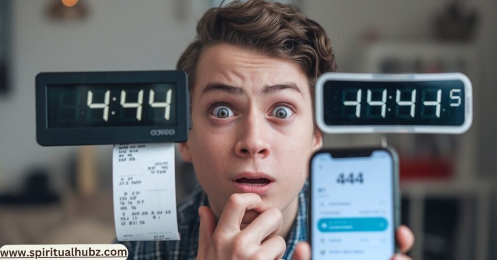 Person noticing recurring numbers like 444 and 777 on devices – Signs of real angel numbers