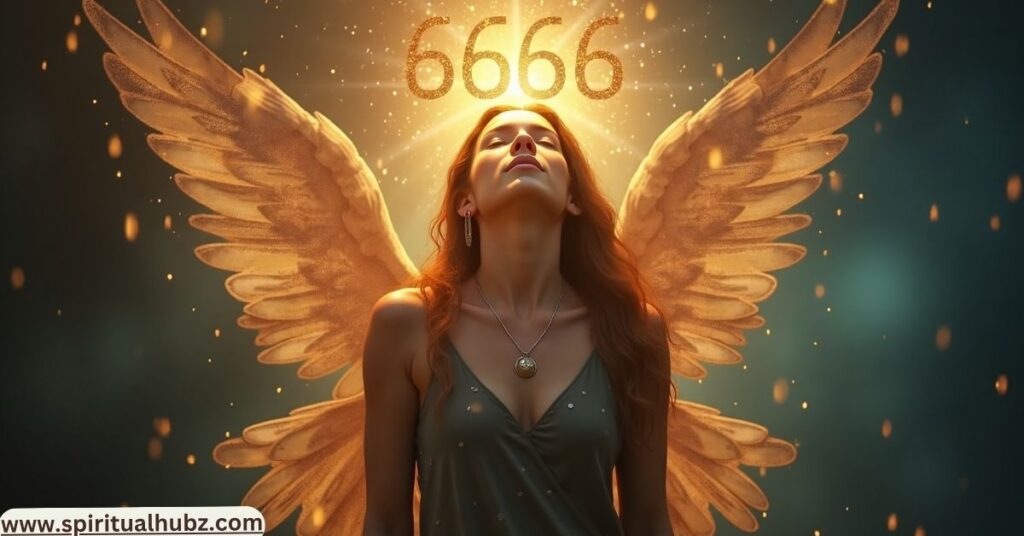 Person meditating while noticing the repeated appearance of 6666 angel number across clocks and signs