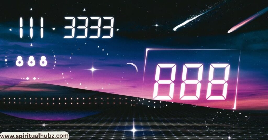 Spiritual image of repeating angel numbers like 111 and 888 appearing in divine light – What is My Angel Number meaning in 2025
