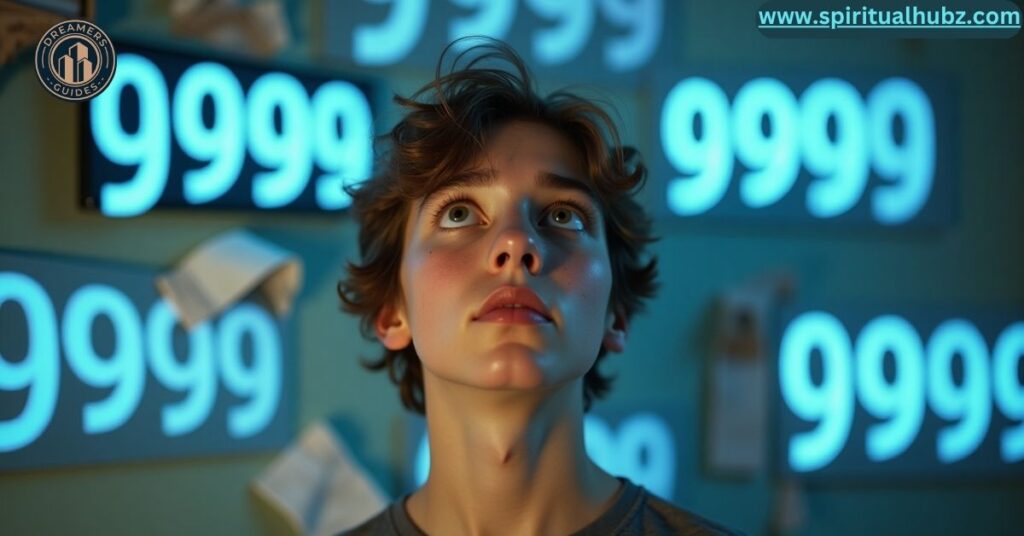 Man seeing 9999 angel number repeatedly on receipts, clocks, and devices