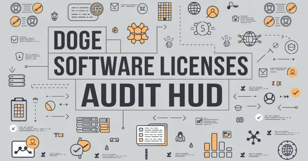 Infographic explaining the Doge software licenses audit HUD and its core components in federal compliance