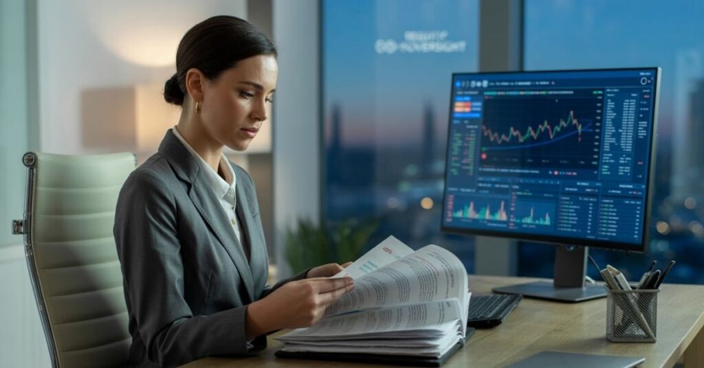 Compliance officer reviewing legal risks associated with Doge software licenses audit HUD and crypto-themed tools