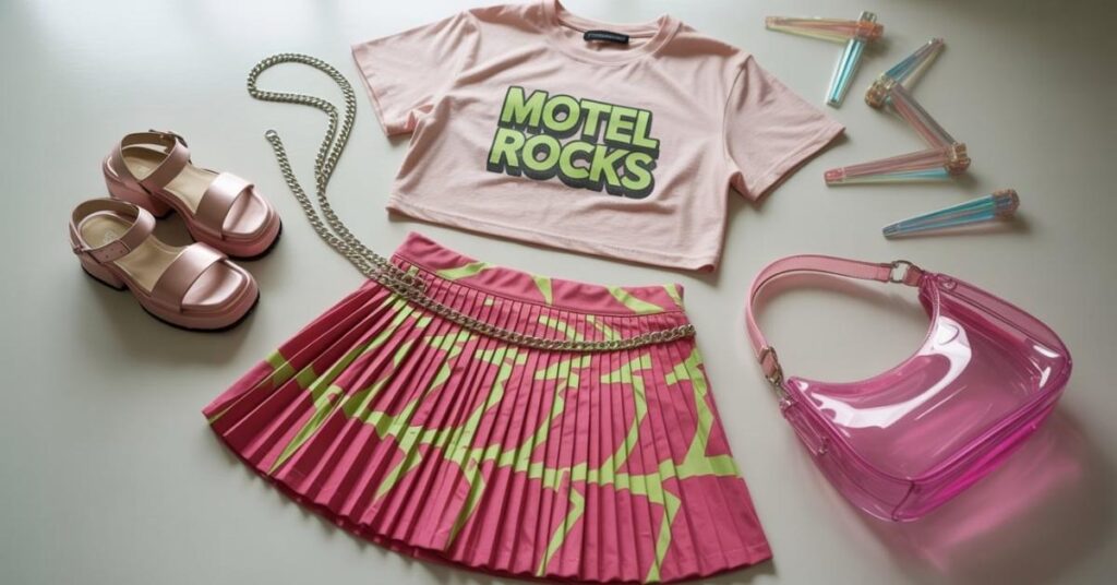 Gen Z Y2K outfit from Motel Rocks styled with mesh and zebra print for 2025