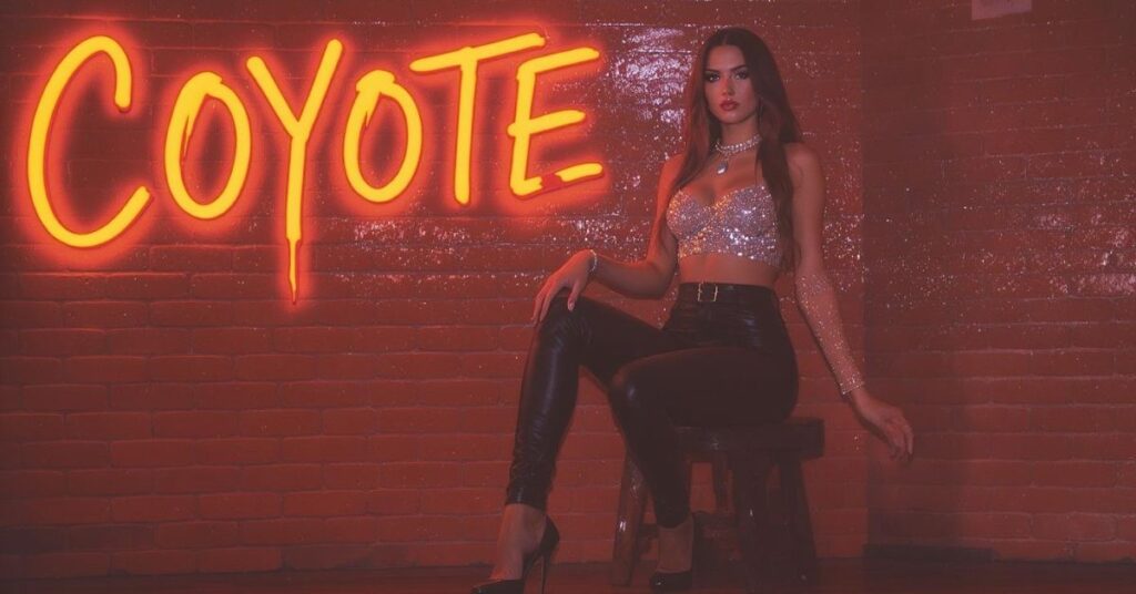 Woman in silver sequin crop top and leather pants for clubbing 2025
